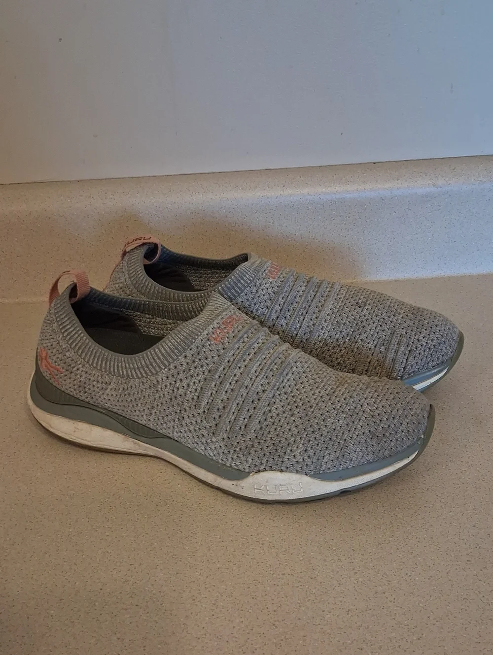 KURU Women Stride Light Gray Knit Slip-On Sneakers